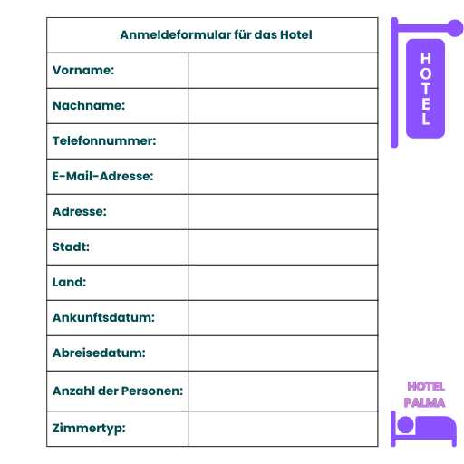 rellena formulario en el hotel en aleman